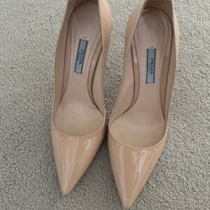 Prada patent leather nude pumps